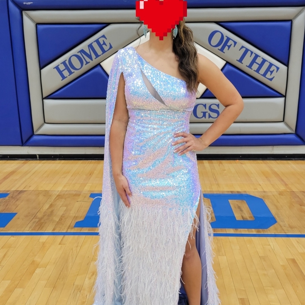 Clarisse Iridescent Blue One-Shoulder Prom Dress